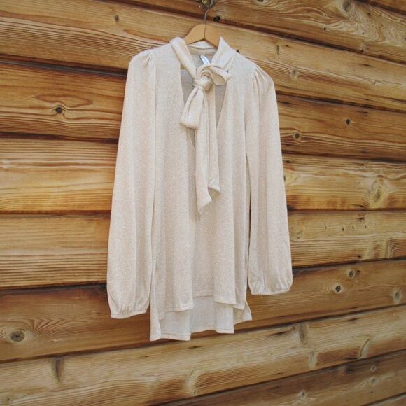 Revolve X Rachel Pally Gold Lurex Scarf Tie Neck Sweater - Picture 3 of 8